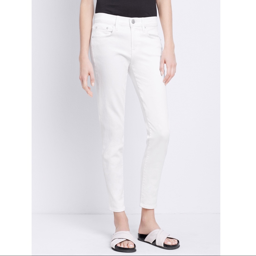 Vince “Mason Relaxed Rolled” white skinny jeans